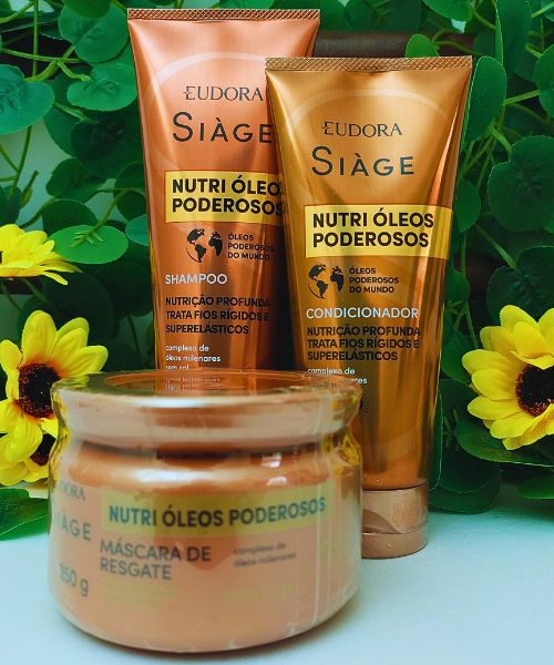 Hadassah Cosméticos Combo Siàge Nutri Óleos Poderosos Shampoo Condicionador e Máscara Capilar